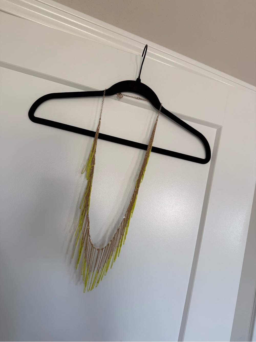 BCBGMAXAZRIA Gold & Chartreuse Chain Fringe Statement Necklace